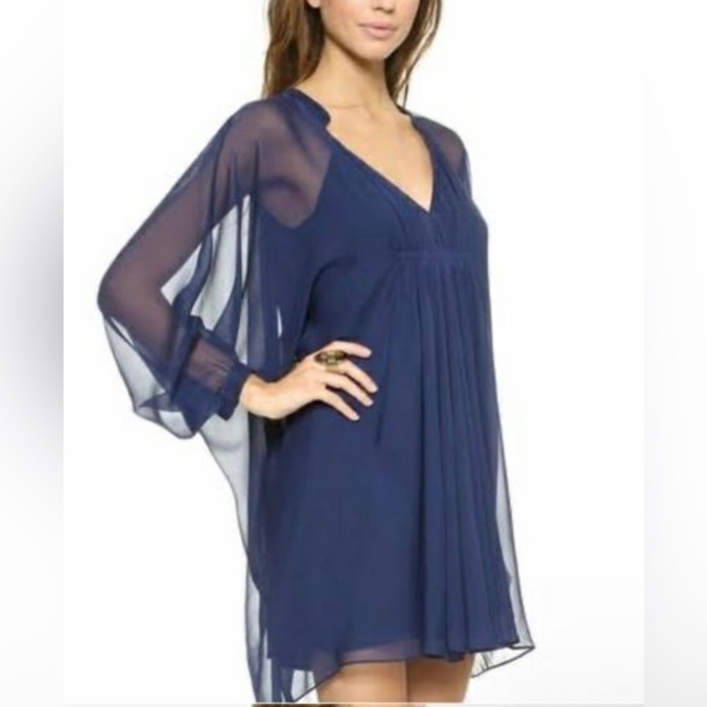 Navy Chiffon V-Neck Swing Dress